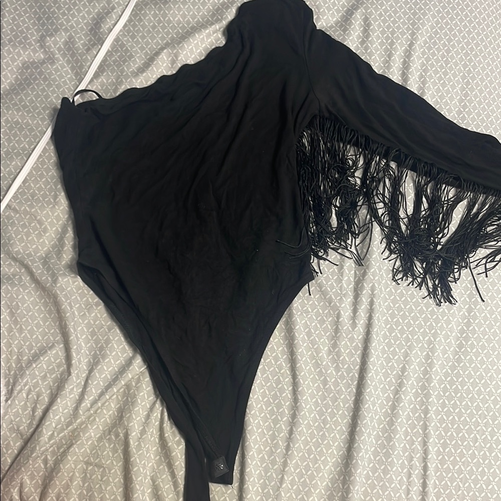 Chic Black Fringe Bodysuit